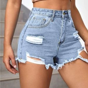Light wash denim high waisted shorts